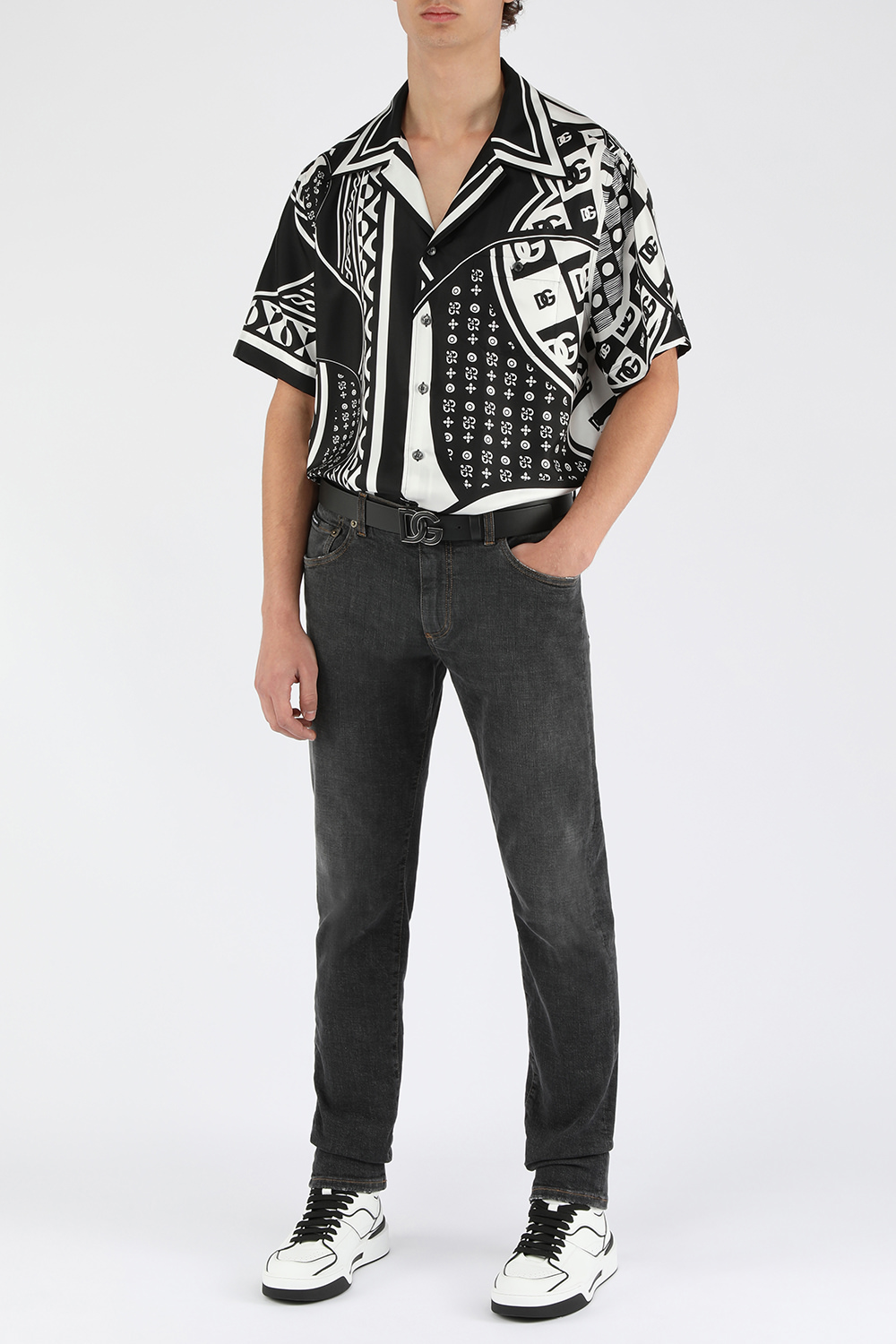 חולצת הוואי ממשי עם הדפס בנדנה